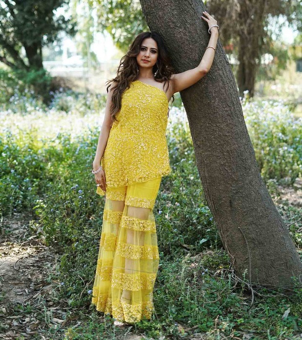 Sargun Mehta Sunshine Yellow Sharara Outfit